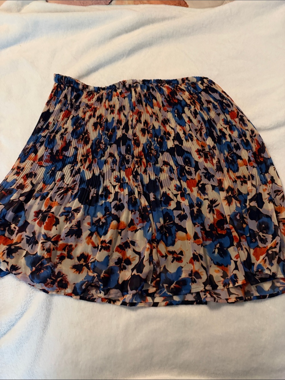 Elle Floral Pleated Skater Skirt in Blue, Cream & Rust